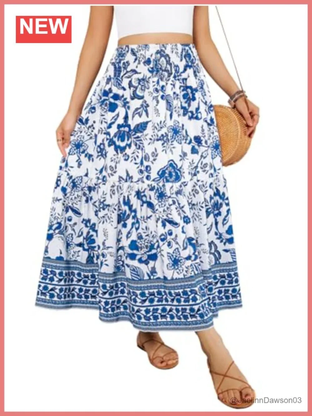 Women's Boho High Waist Maxi Skirt Floral A-Line Flowy Long Skirt